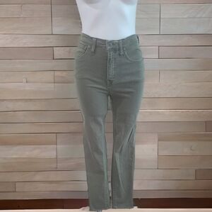 Madewell High-Rise Skinny Jeans Raw Hem Olive Moss Green Women's Size 27